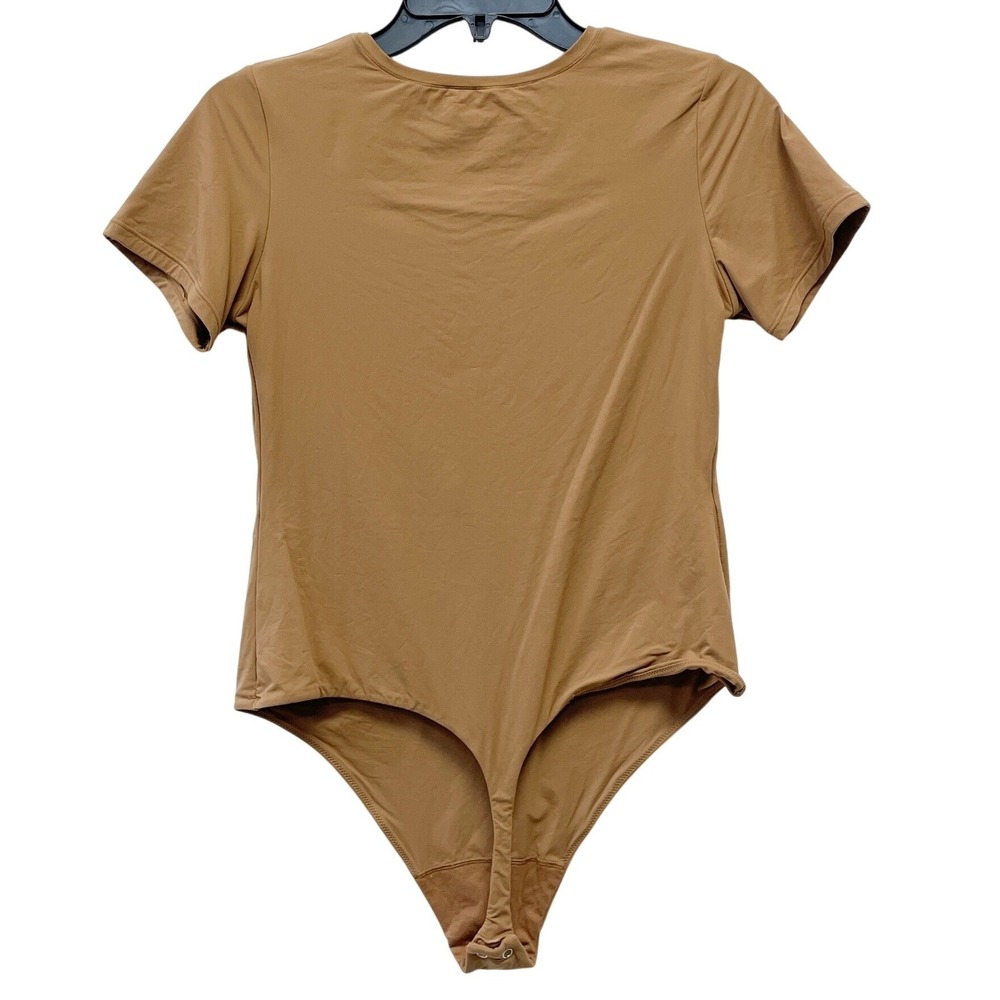 Auden Women's Brown Short Sleeve Crew Neck Stretch Thong Bodysuit Size XL - Picture 3 of 6